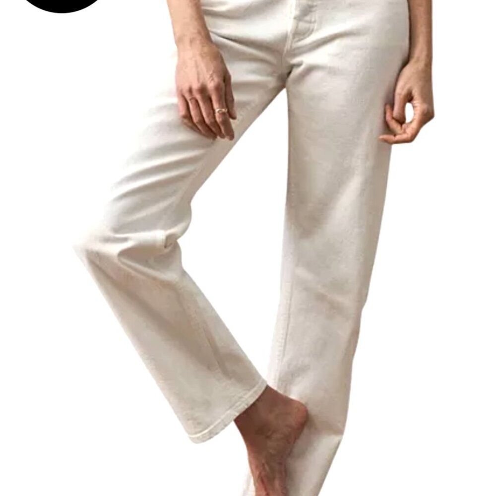NEW BUCK MASON IVORY COTTON HIGH RISE STRAIGHT LEG JEANS SIZE: 32